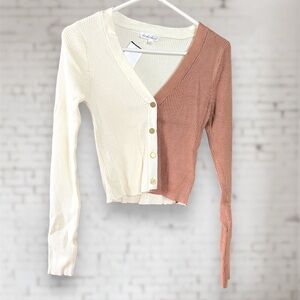 Derek Heart Two Tone Pull Over Knit Top, Faux Cardigan. Size Medium. NWT.